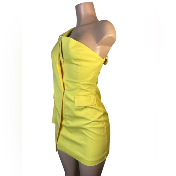 Blazer dress with one shoulder yellow unique piece size small - Picture 7 of 14
